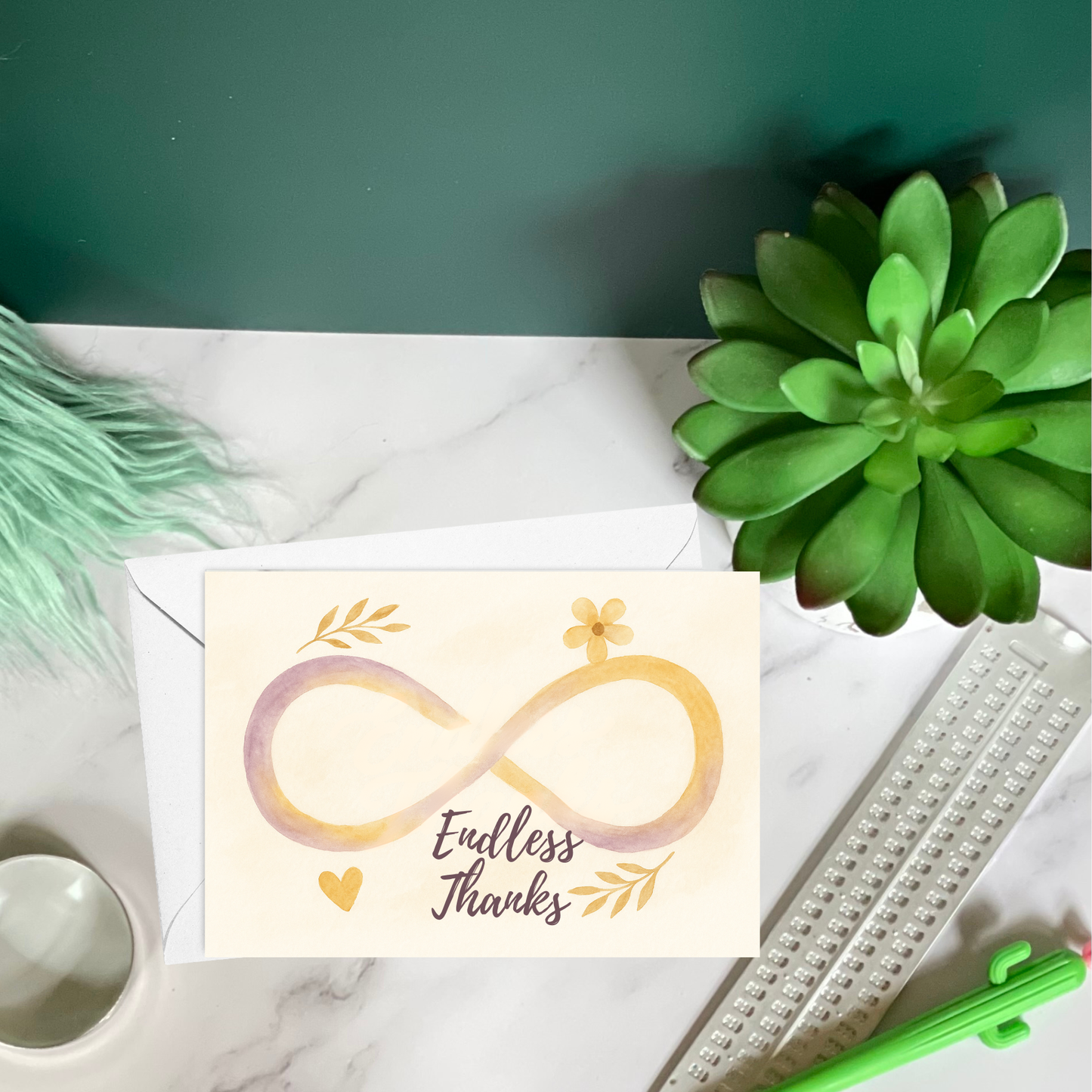 watercolor greeting card with the infinity sign the text endless thanks