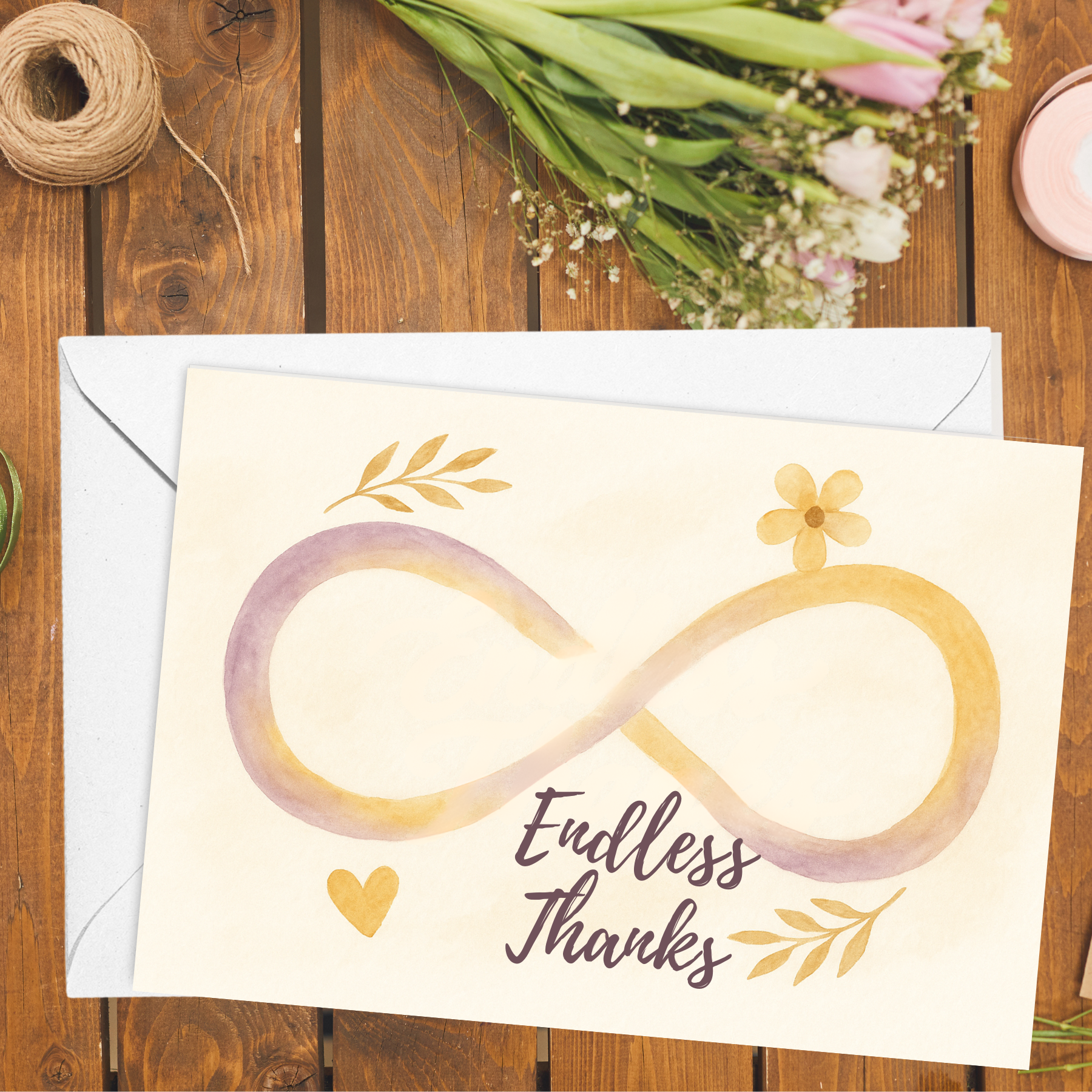 watercolor greeting card with the infinity sign the text endless thanks