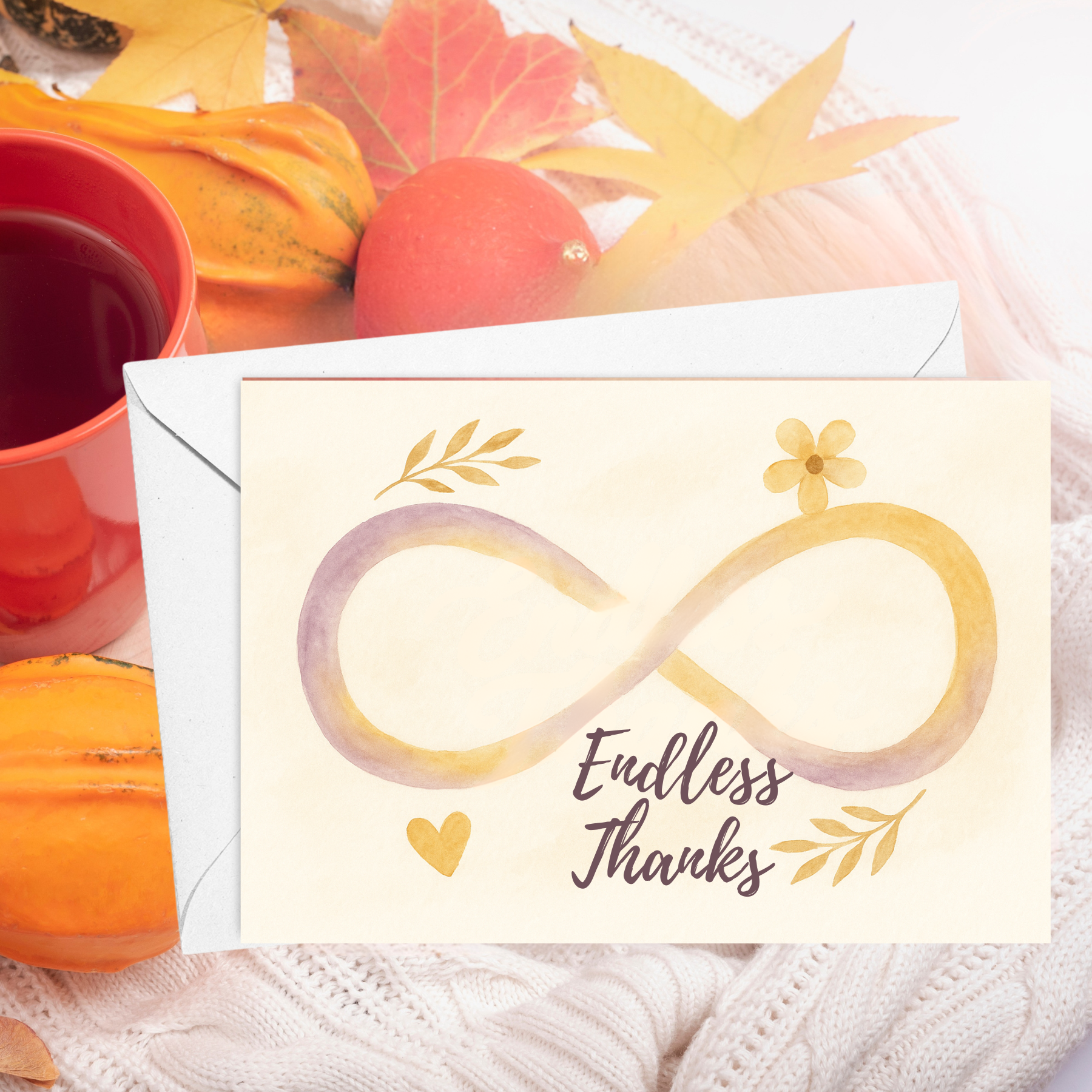 watercolor greeting card with the infinity sign the text endless thanks