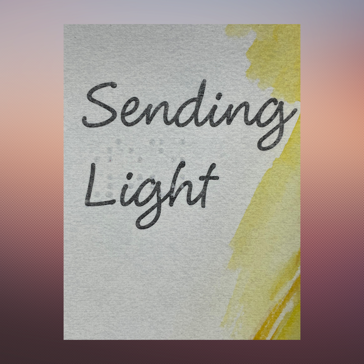  Detail shot of the Braille dots and hand-lettered text on textured cardstock