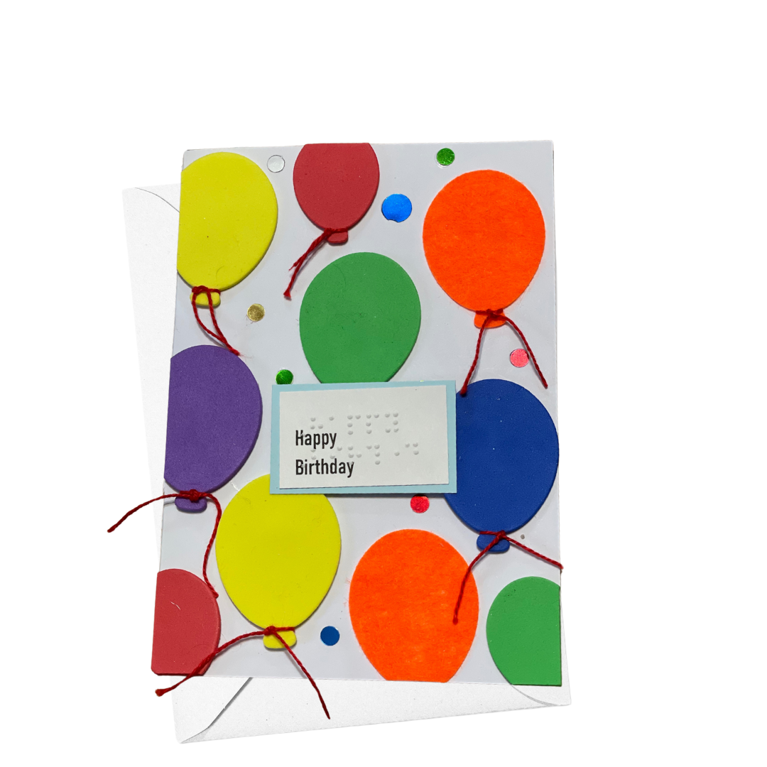 Colorful Balloons Braille & Tactile Birthday Card