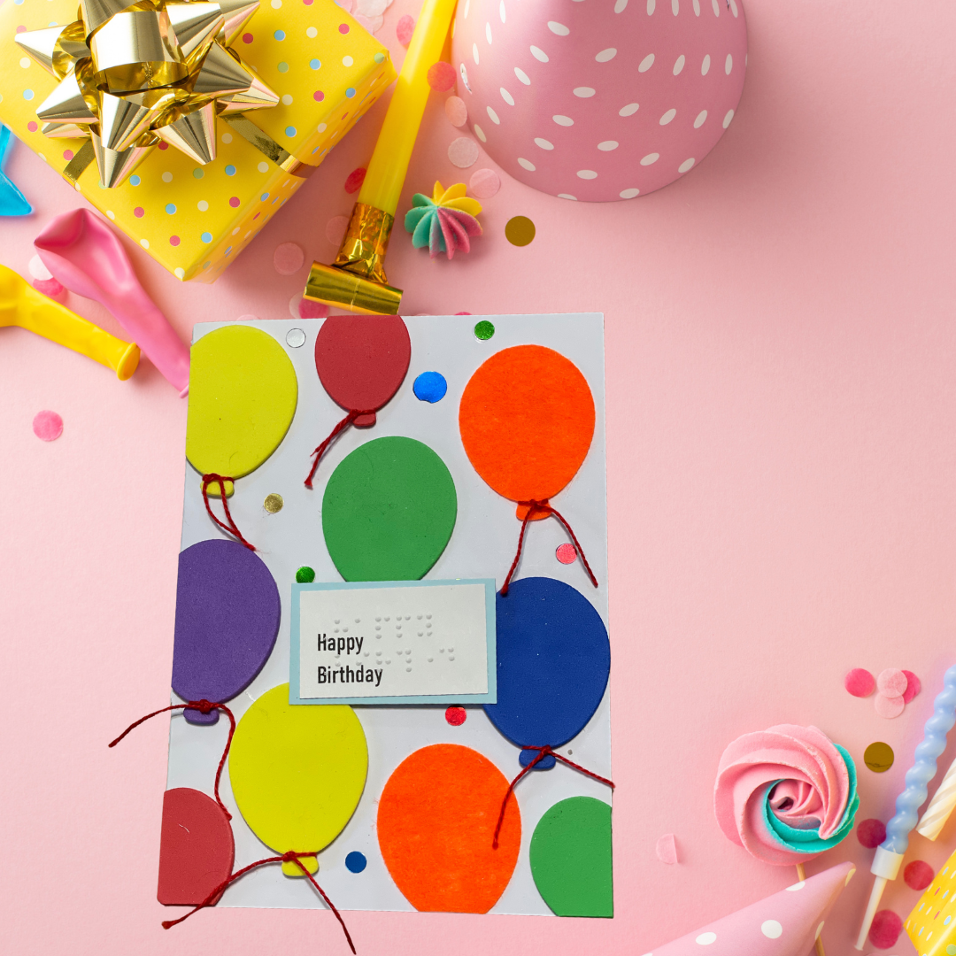 Colorful Balloons Braille & Tactile Birthday Card