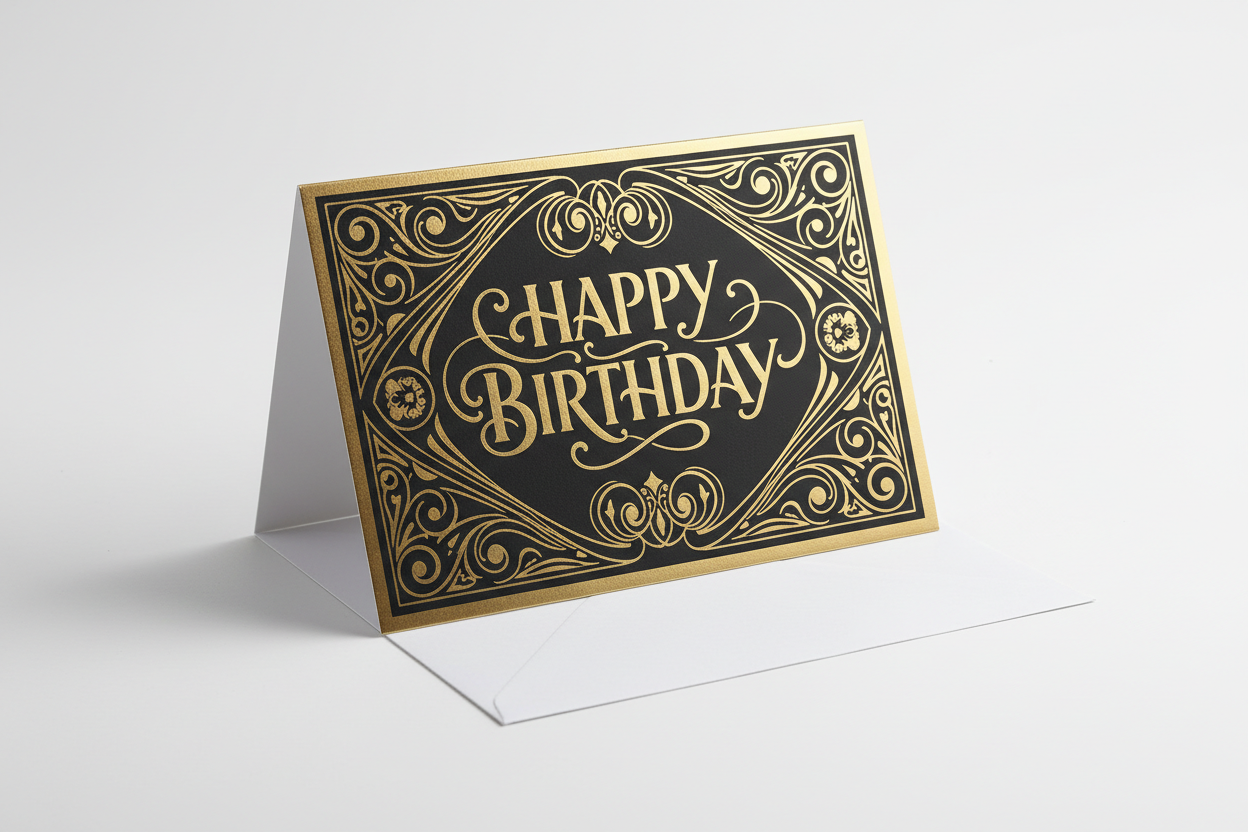 Black and Gold Birthday Card with Envelope