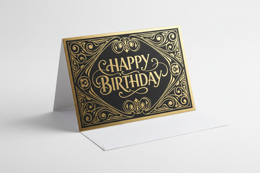 Black and Gold Birthday Card with Envelope