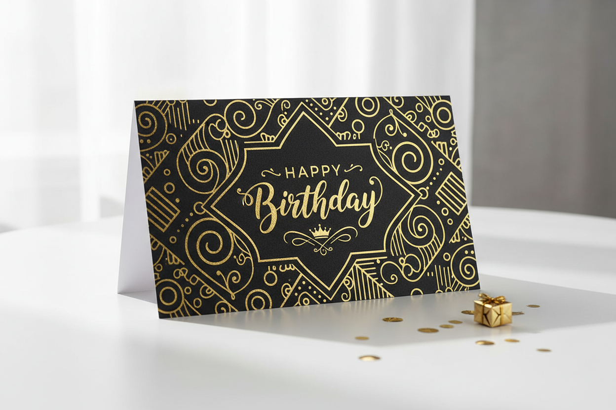 Black and Gold Luxe Birthday Card Mockup