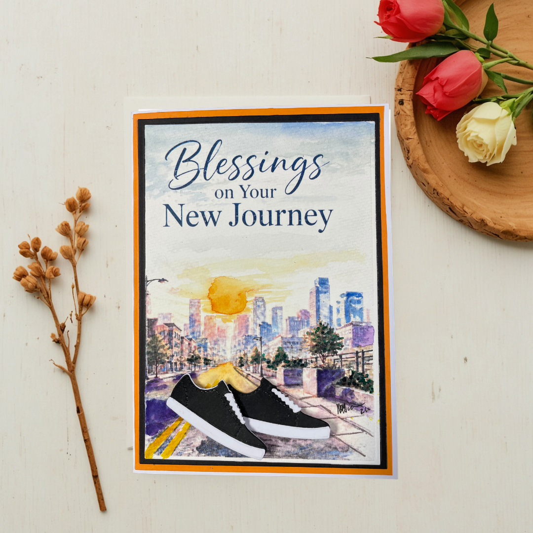 "Blessings on Your New Journey" – Handmade Braille & Large Print Greeting Card