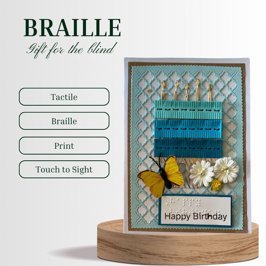 Handmade Braille & Large Print Birthday Card – Blue Cake Design