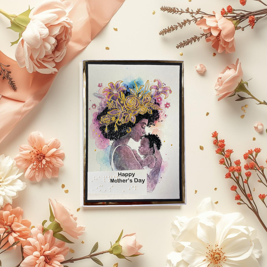Framed artwork with 'Happy Mother's Day' text surrounded by flowers on a light background