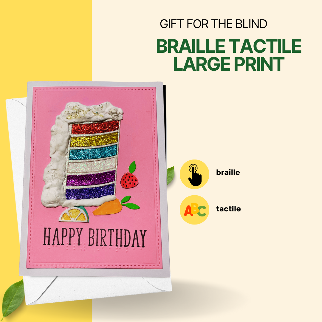 Rainbow Cake Braille Birthday Card