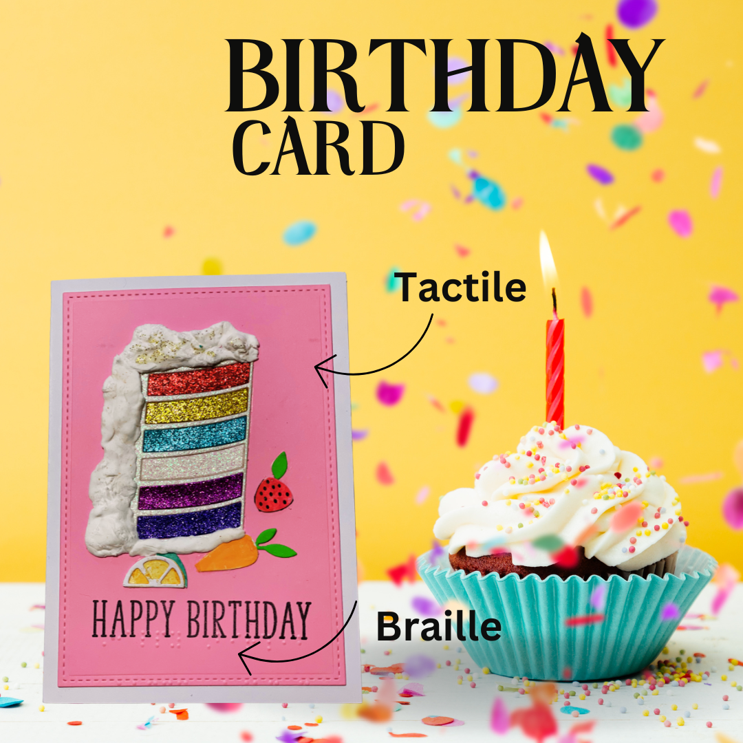 Rainbow Cake Braille Birthday Card