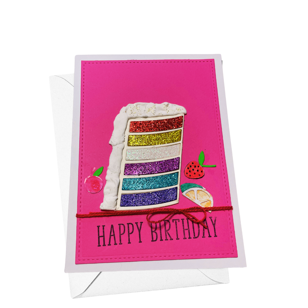 Rainbow Cake Braille Birthday Card
