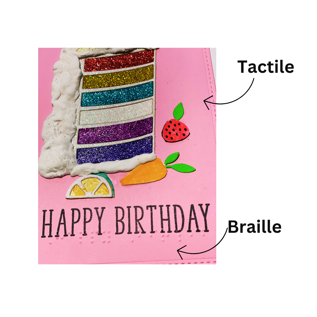 Rainbow Cake Braille Birthday Card