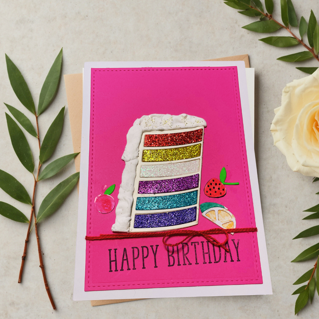 Rainbow Cake Braille Birthday Card