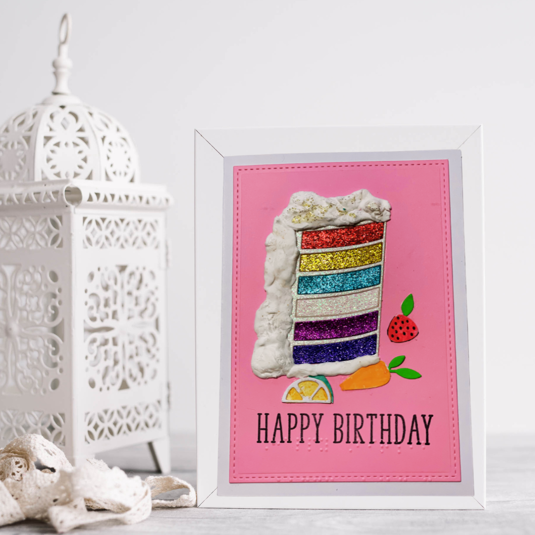 Rainbow Cake Braille Birthday Card