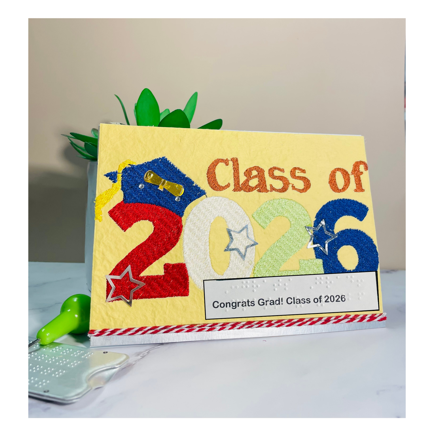 Class of 2026 Graduation Card – Braille & Large Print Handmade Card