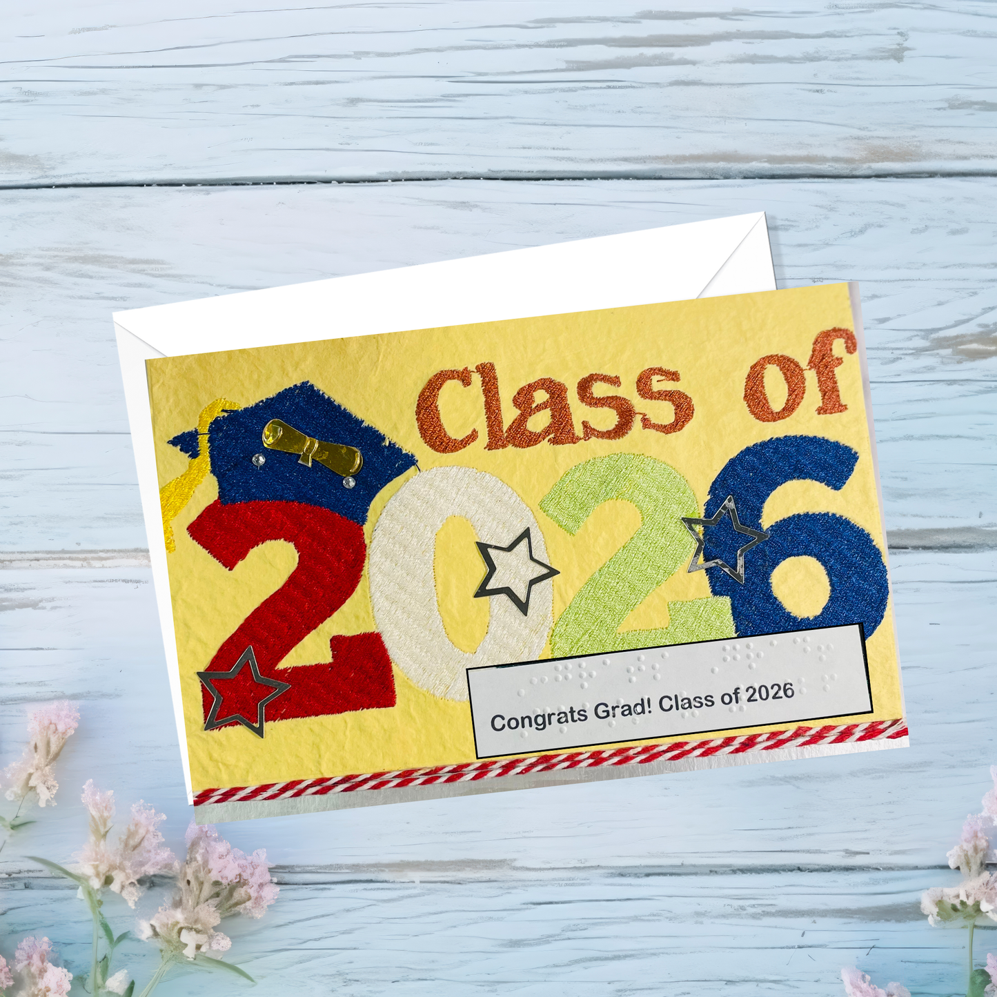 Class of 2026 Graduation Card – Braille & Large Print Handmade Card
