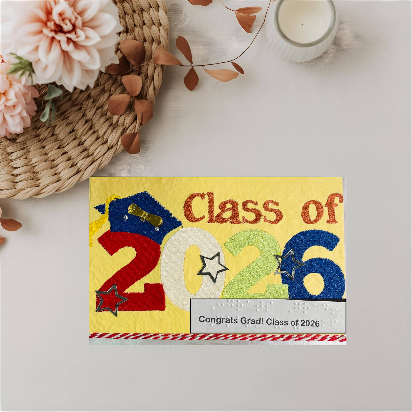 Class of 2026 Graduation Card – Braille & Large Print Handmade Card