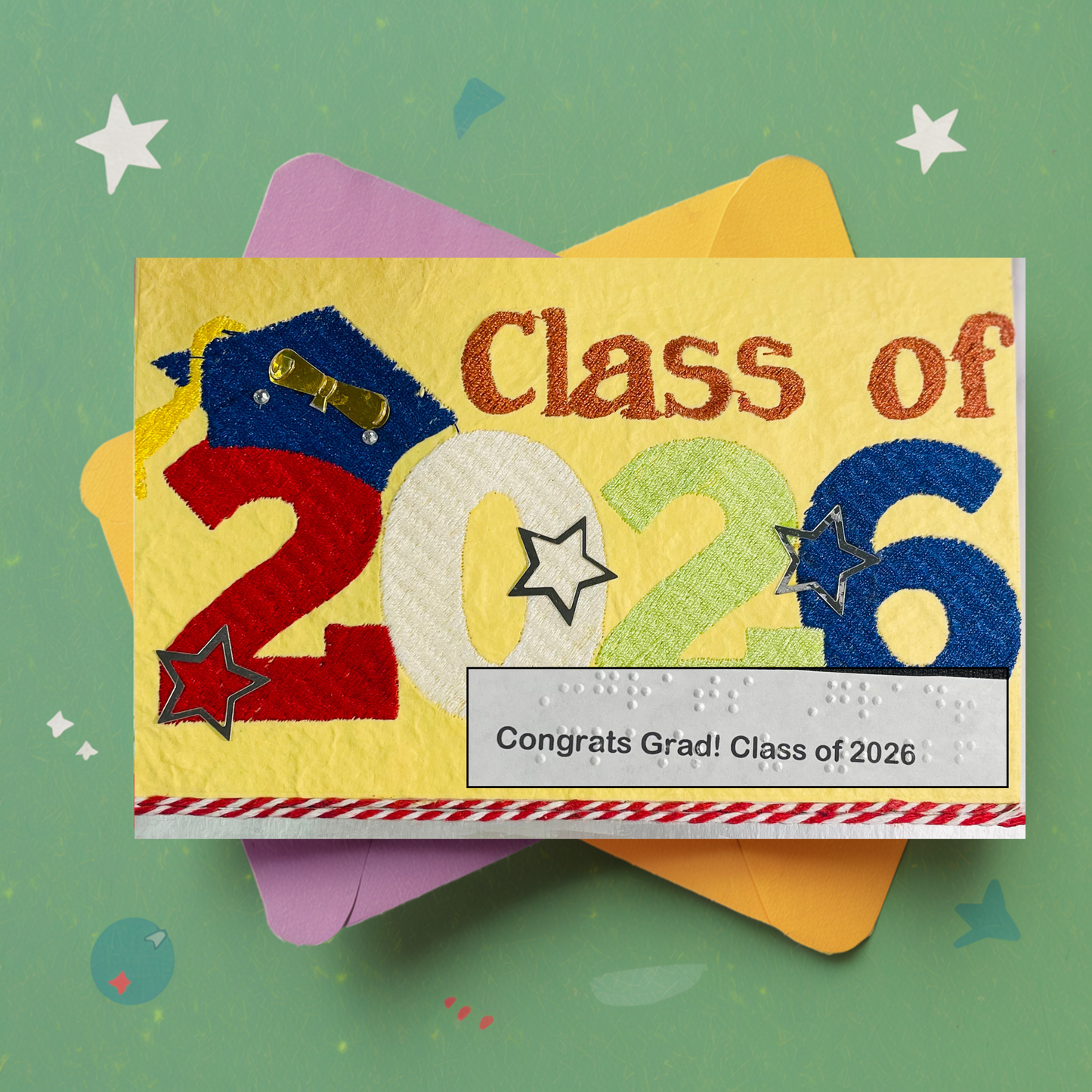 Class of 2026 Graduation Card – Braille & Large Print Handmade Card