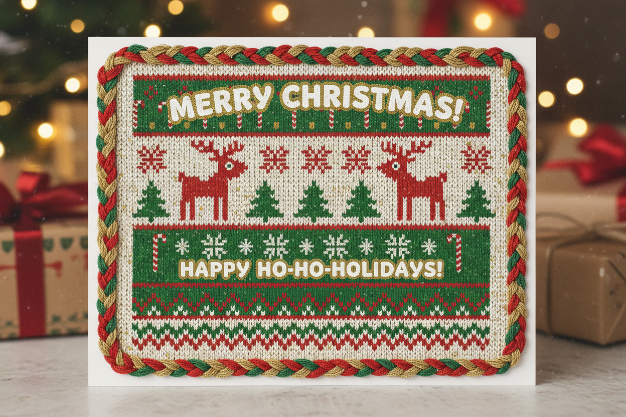 create an ugly sweater christmas greeting card