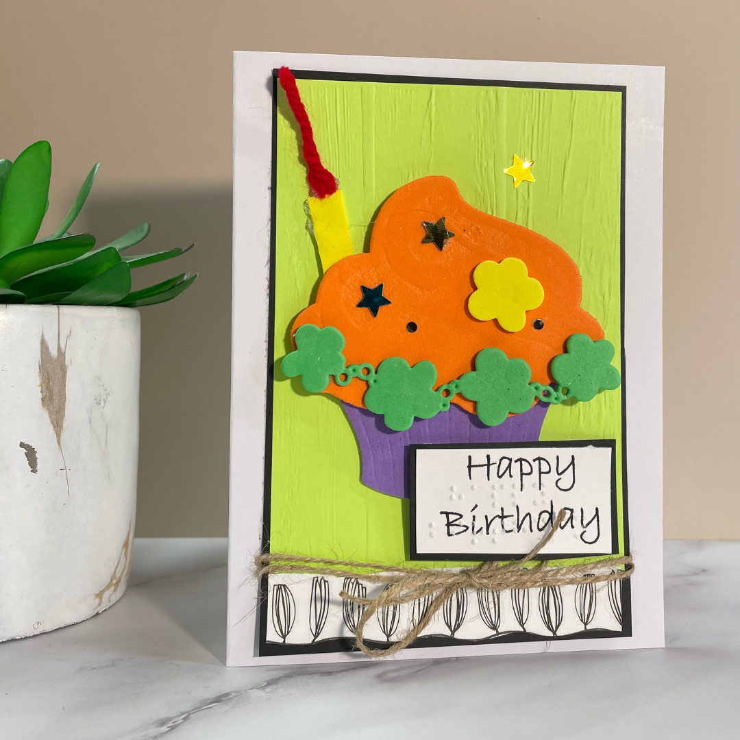 Handmade Birthday Card with 3D Cupcake and Floral Accents