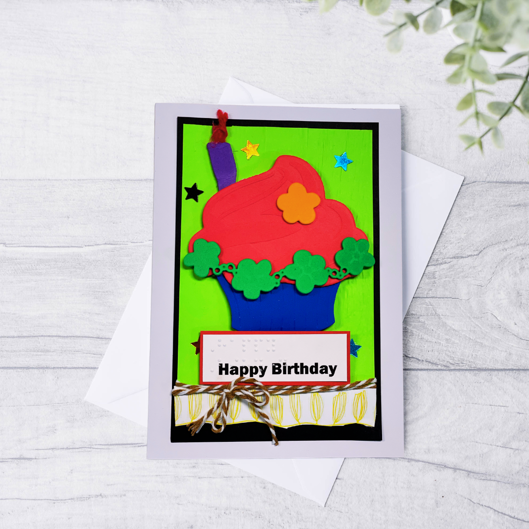 Handmade Birthday Card with 3D Cupcake and Floral Accents