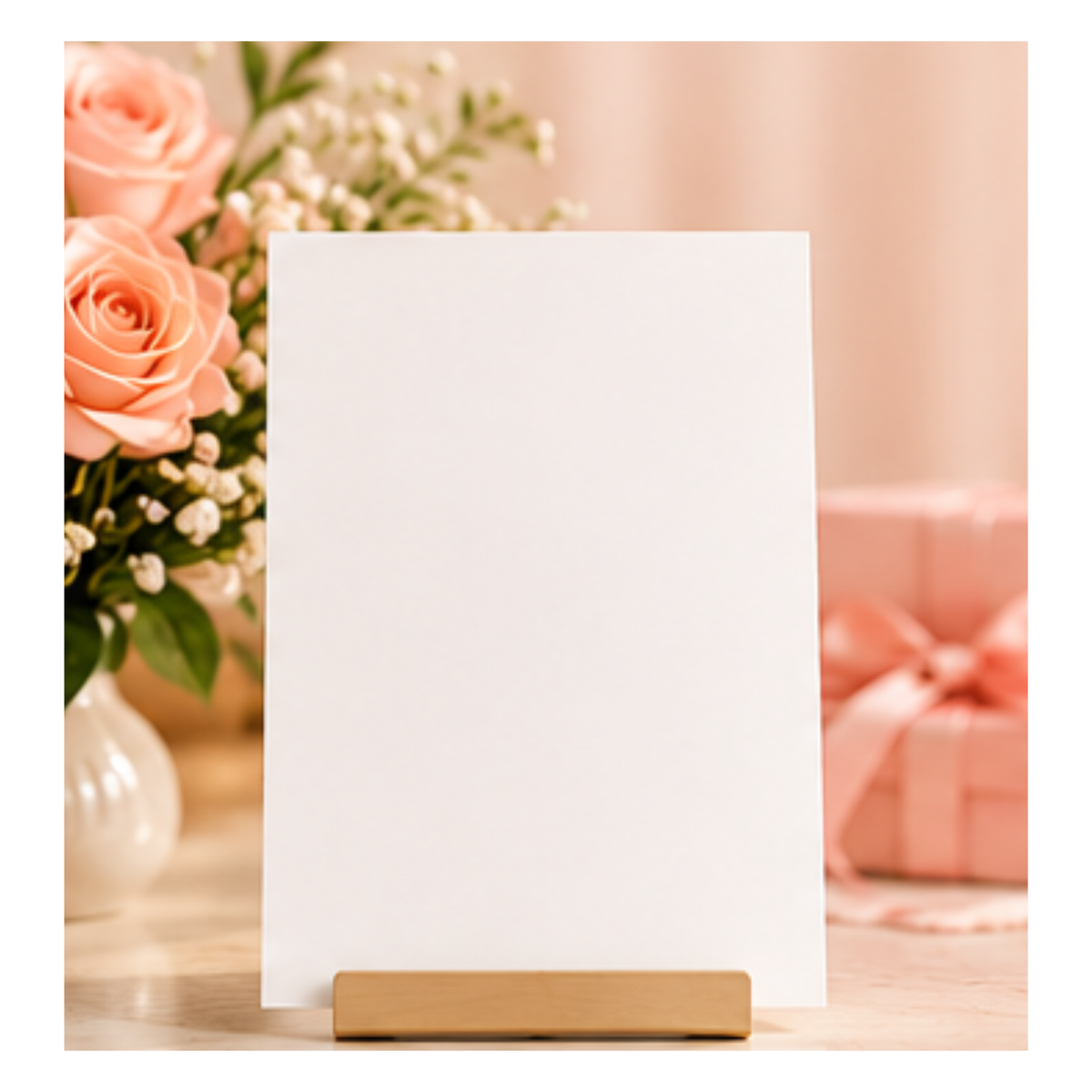 Blank custom greeting card for her on a soft styled background for GREETINGSINBRAILLE Design Your Card