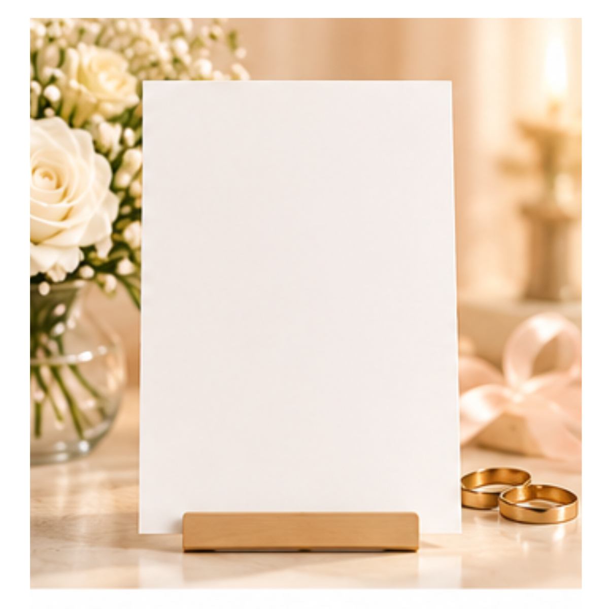 Blank custom wedding or anniversary greeting card on a soft romantic background for GREETINGSINBRAILLE Design Your Card