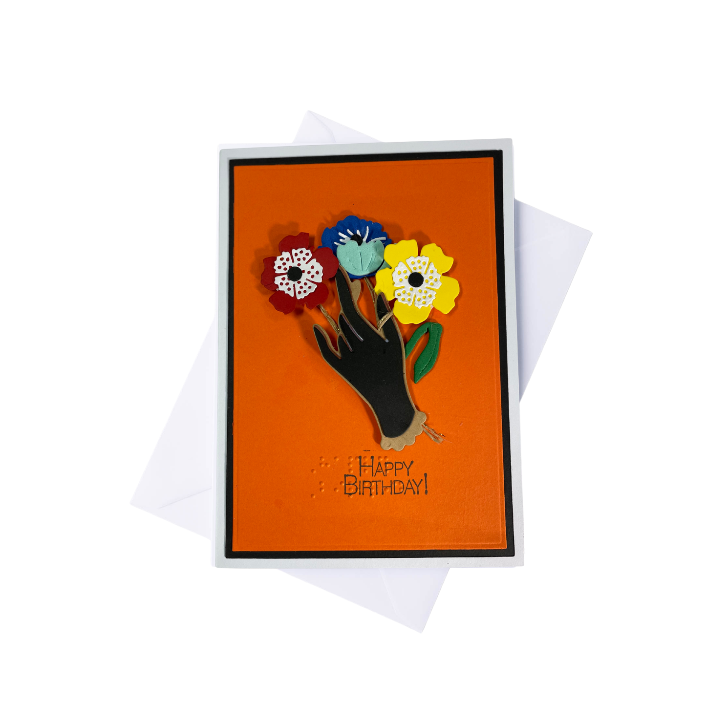 Braille Birthday Card - Flower Bouquet in Hand