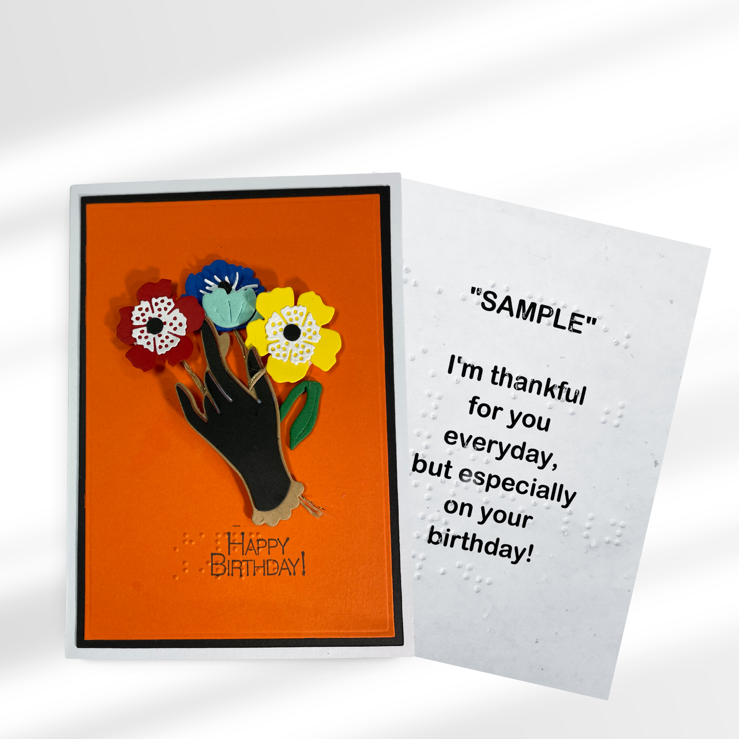 Braille Birthday Card - Flower Bouquet in Hand