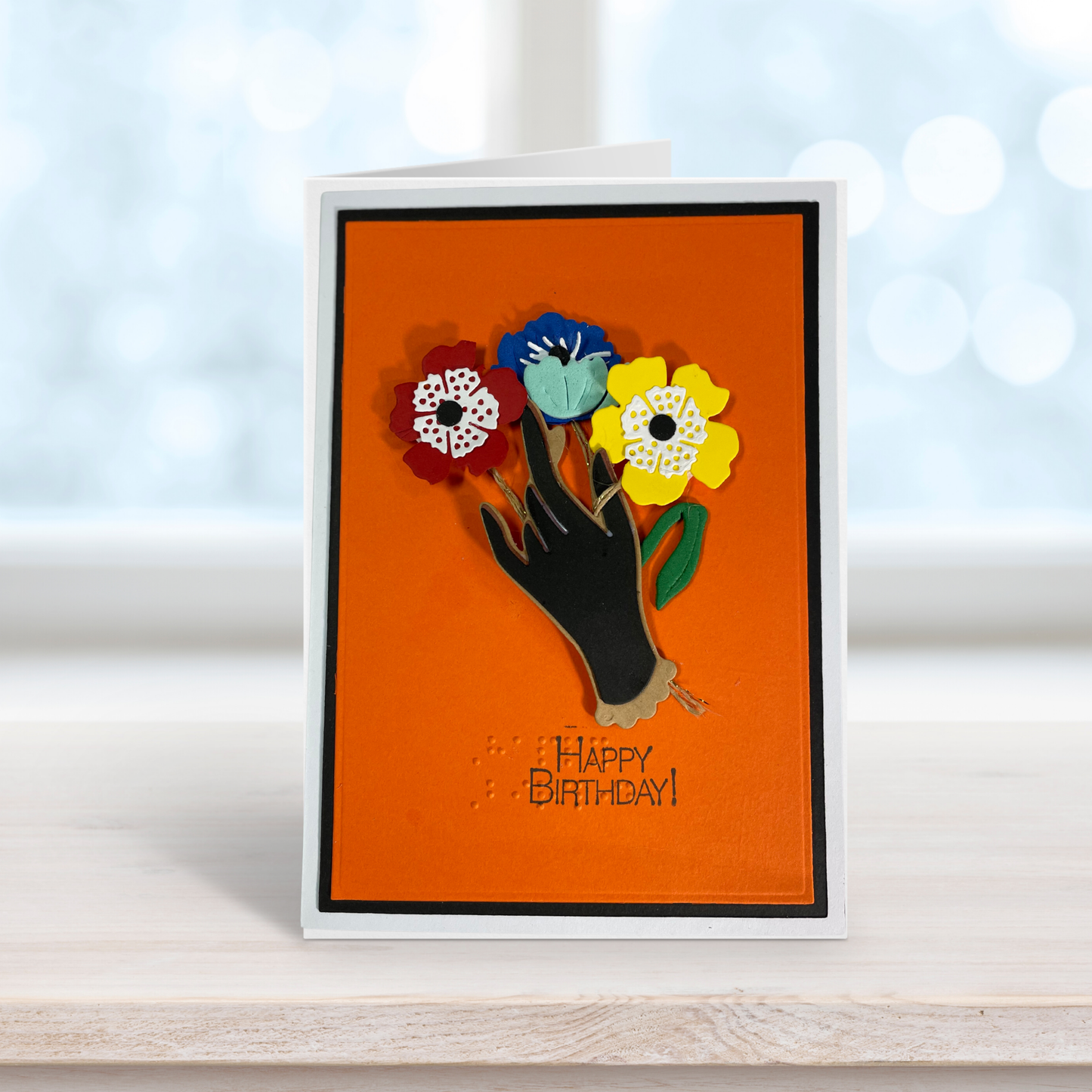 Braille Birthday Card - Flower Bouquet in Hand