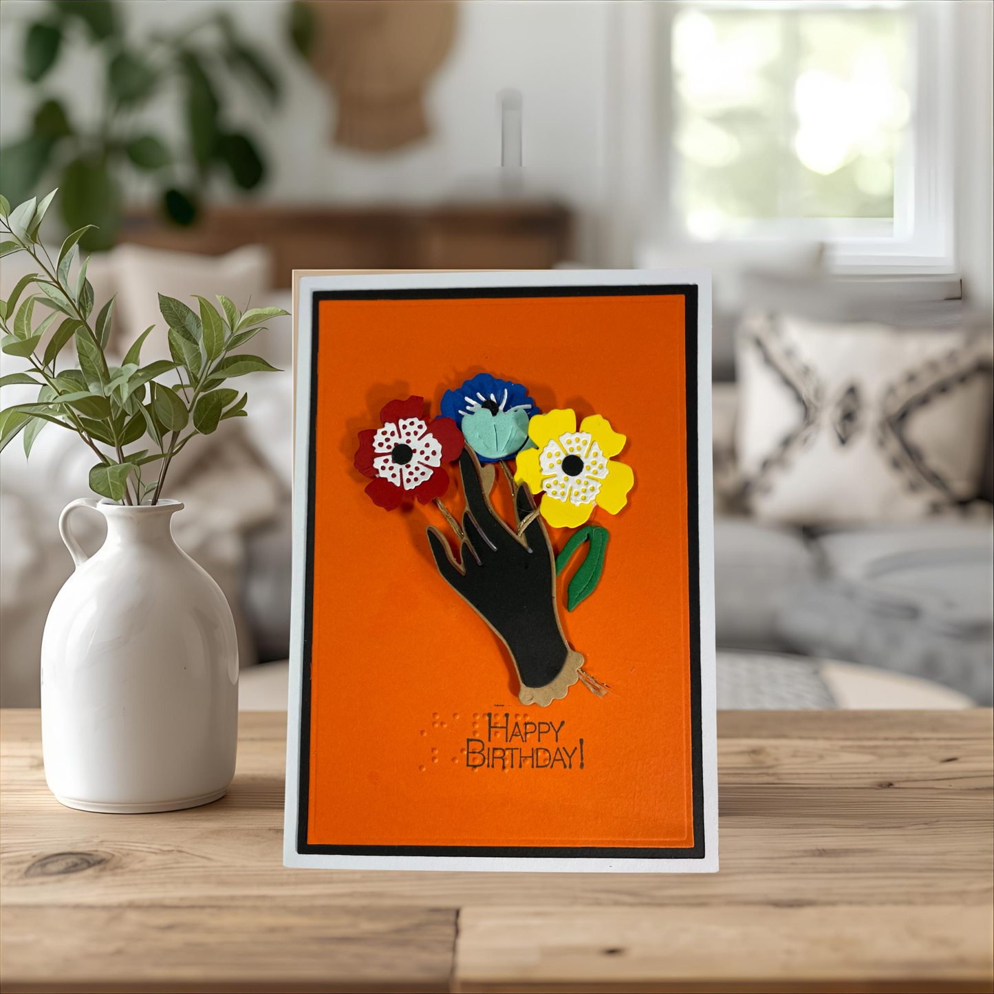 Braille Birthday Card - Flower Bouquet in Hand