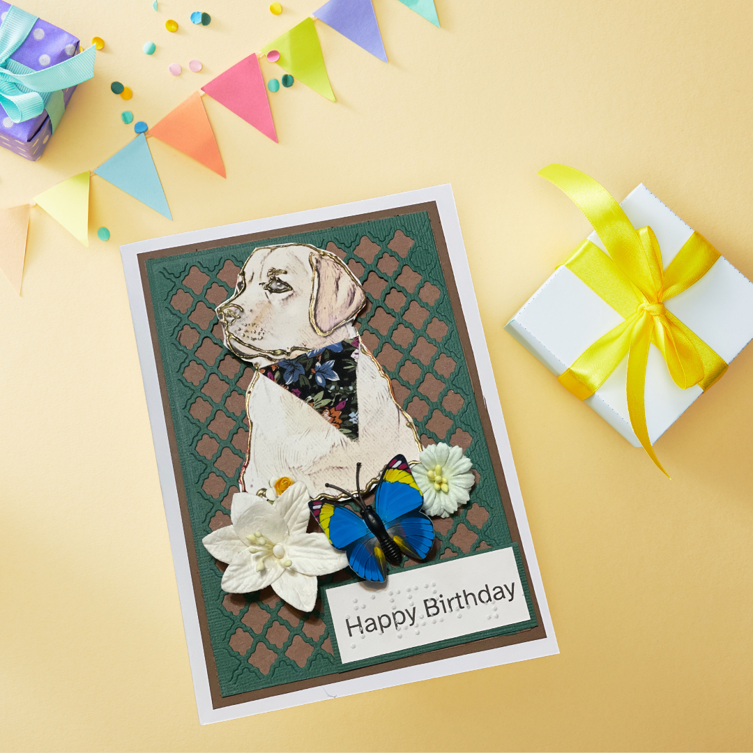 Handmade Tactile Greeting Card – Furry Friend Edition (Braille Large Print)