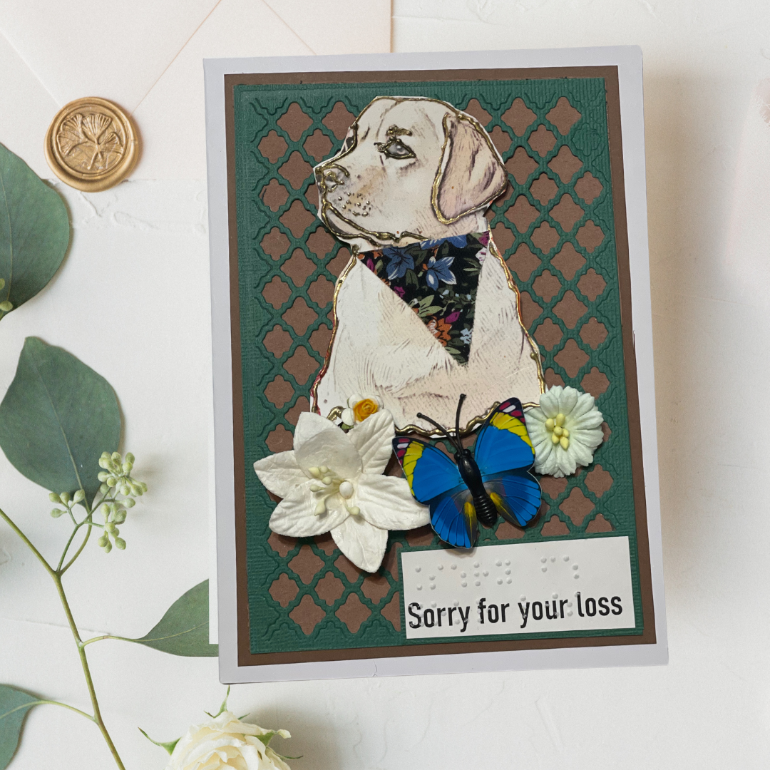 Handmade Tactile Greeting Card – Furry Friend Edition (Braille Large Print)