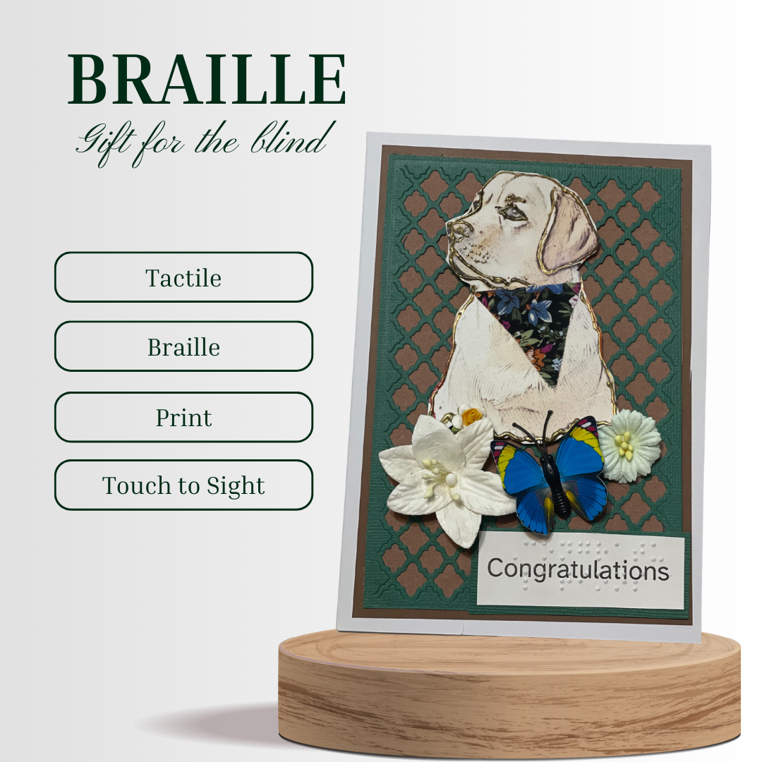 Handmade Tactile Greeting Card – Furry Friend Edition (Braille Large Print)