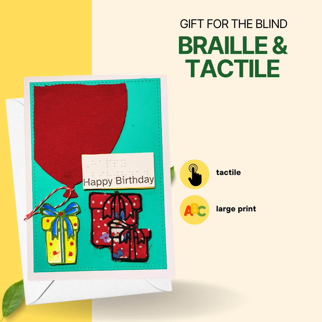 Gift & Balloon Braille Birthday Card