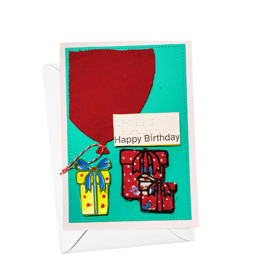 Gift & Balloon Braille Birthday Card