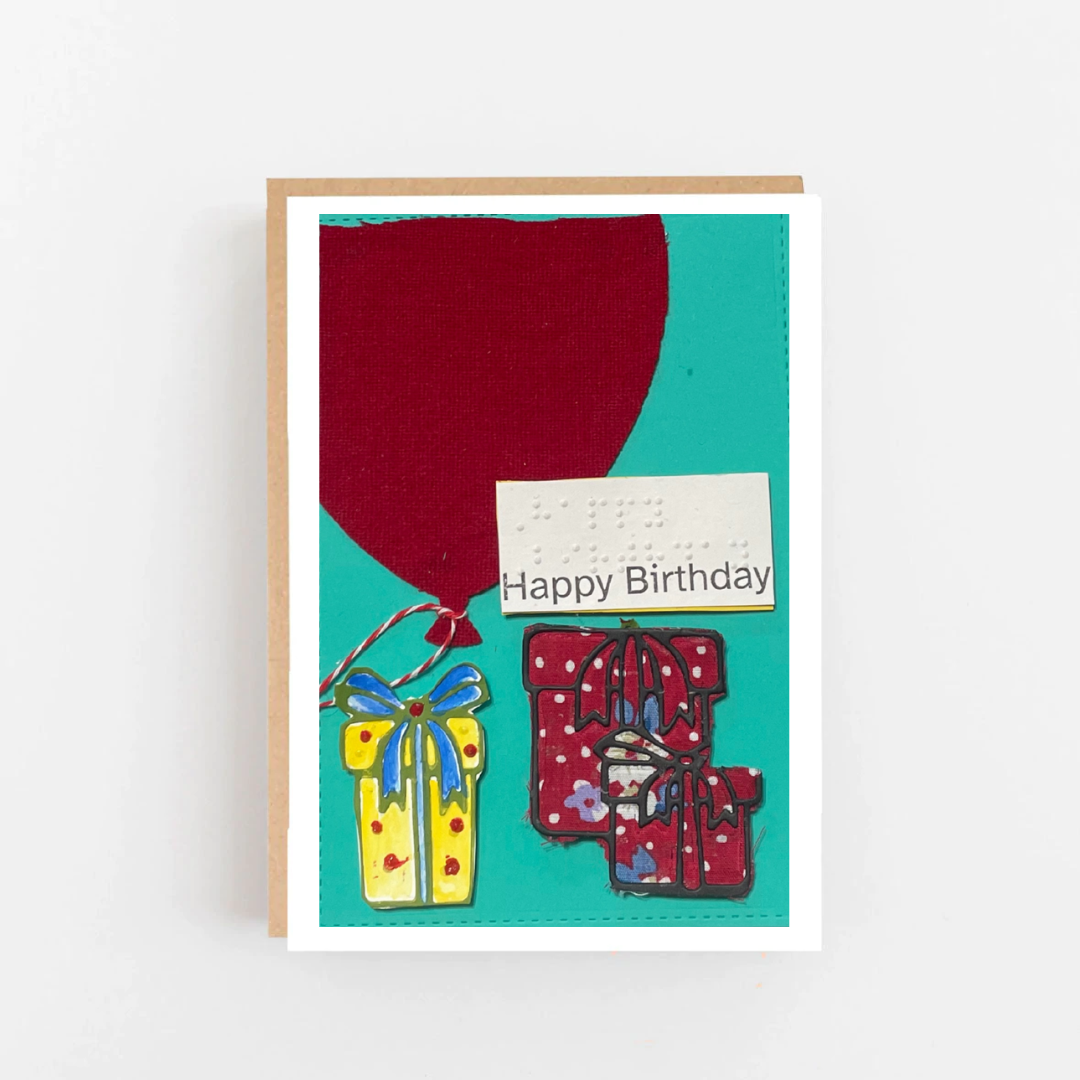 Gift & Balloon Braille Birthday Card