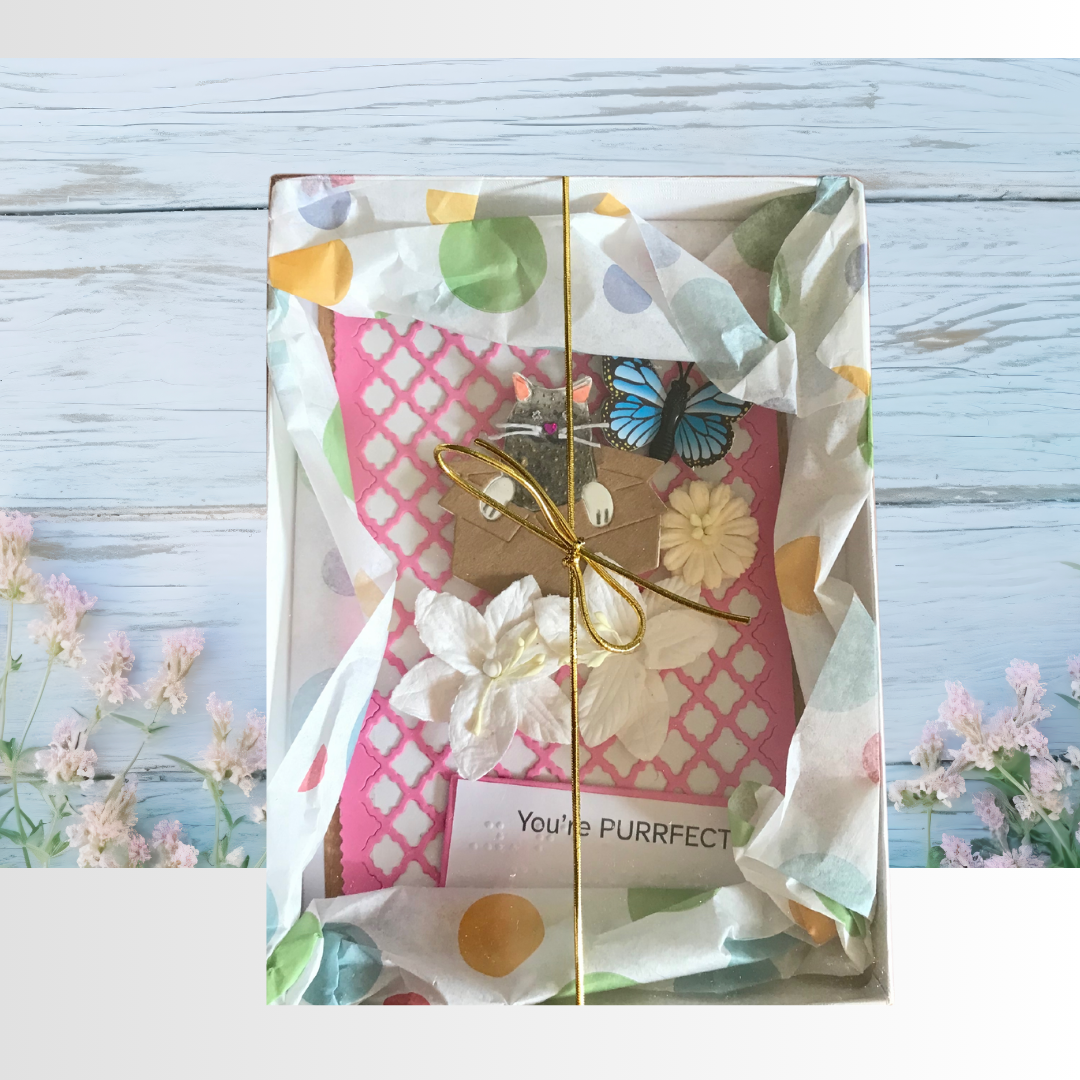 "You're PURRFECT" – Handmade 3D Greeting Card with Braille Large Print