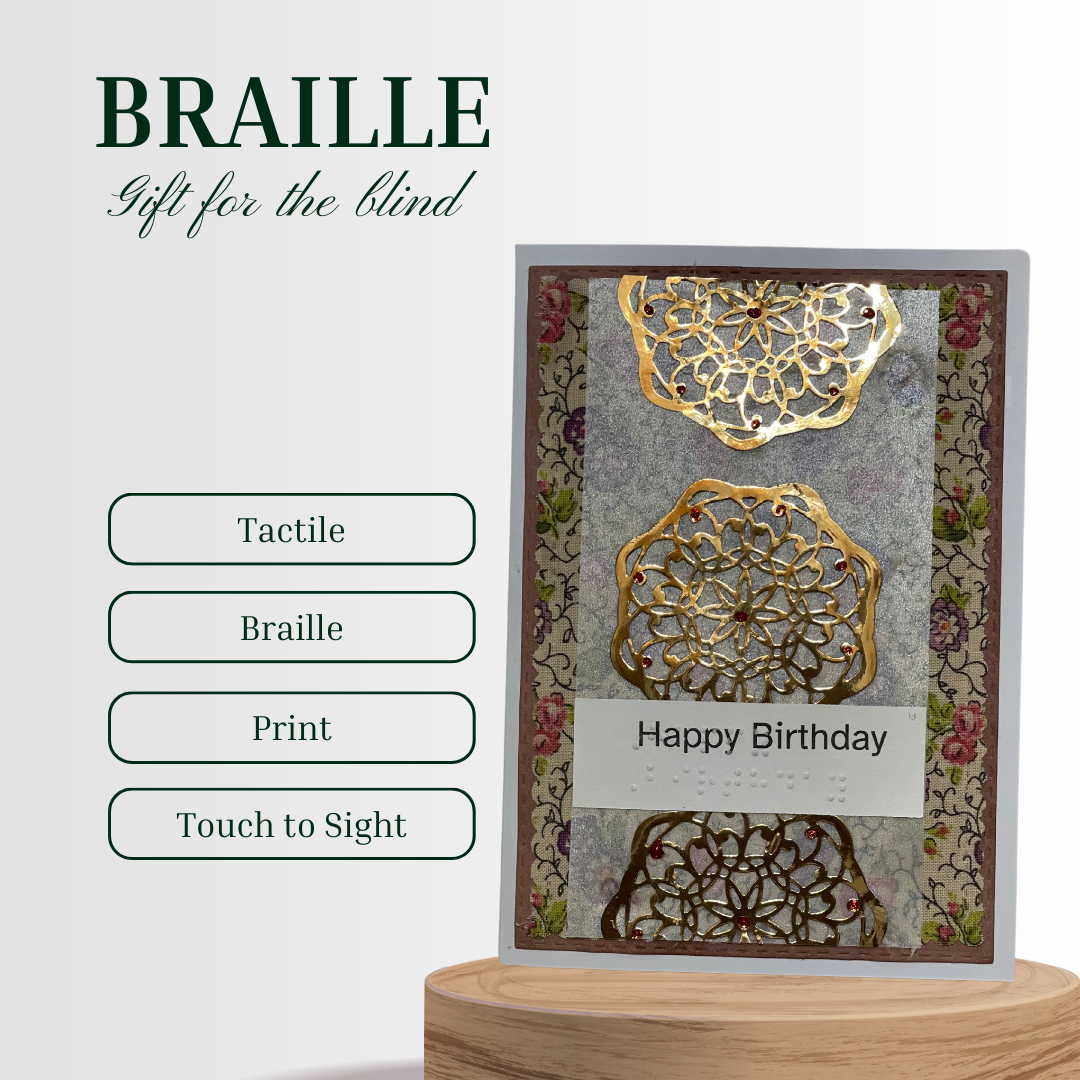 Elegant Braille Birthday Card - Gold Embossed
