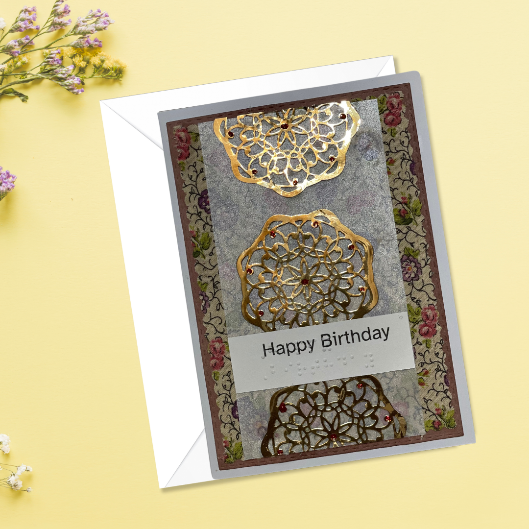 Elegant Braille Birthday Card - Gold Embossed