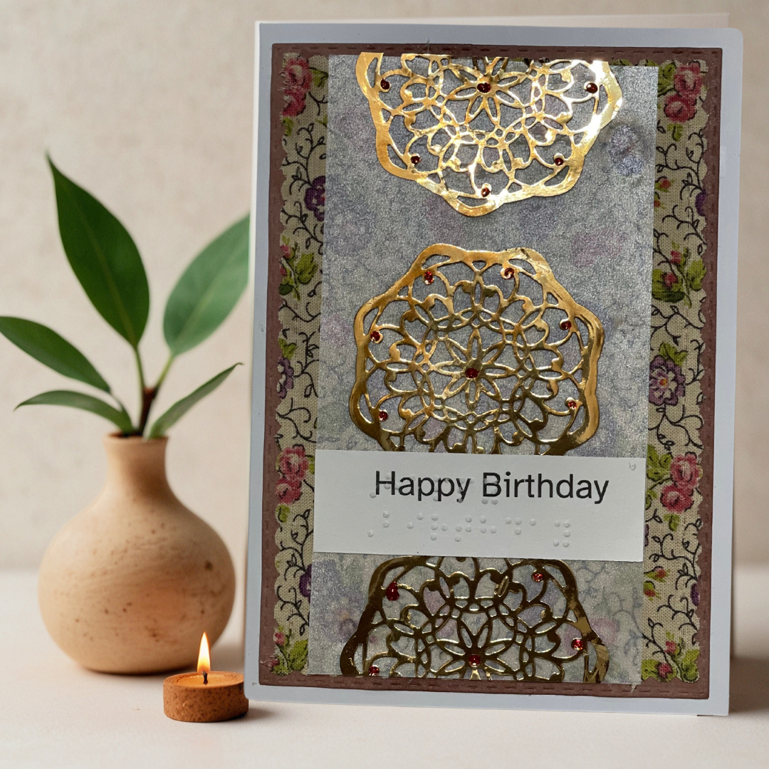 Elegant Braille Birthday Card - Gold Embossed