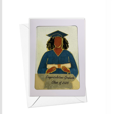 Graduation-themed Braille gift with a  white background