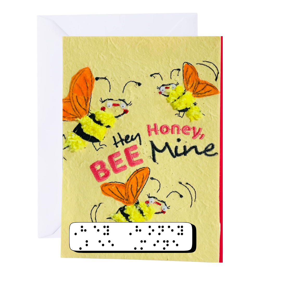 Valentine's Day Braille Card – "Hey Honey Bee Mine"