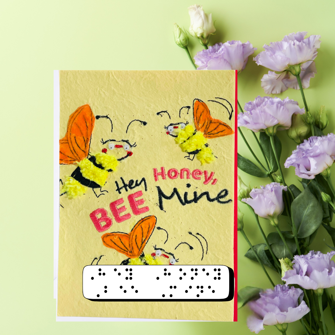 Valentine's Day Braille Card – "Hey Honey Bee Mine"