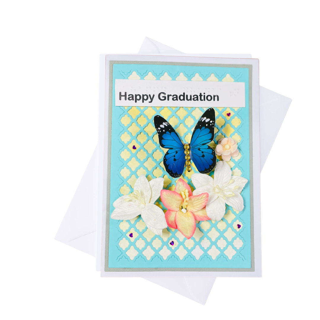 Braille Graduation Card – “Happy Graduation” Butterfly