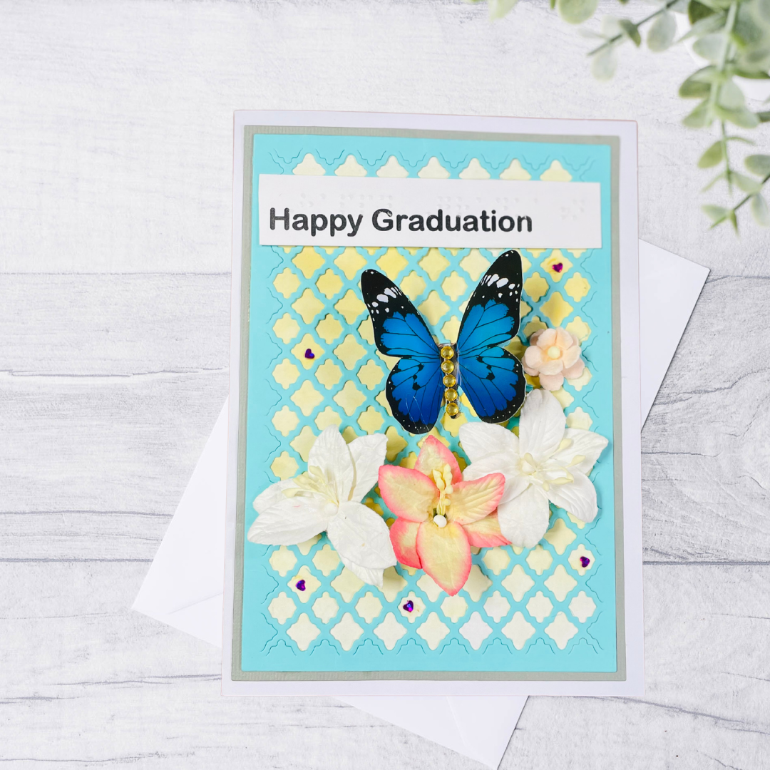 Braille Graduation Card – “Happy Graduation” Butterfly