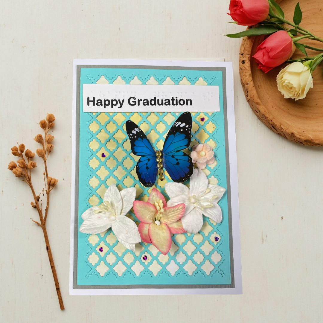 Braille Graduation Card – “Happy Graduation” Butterfly