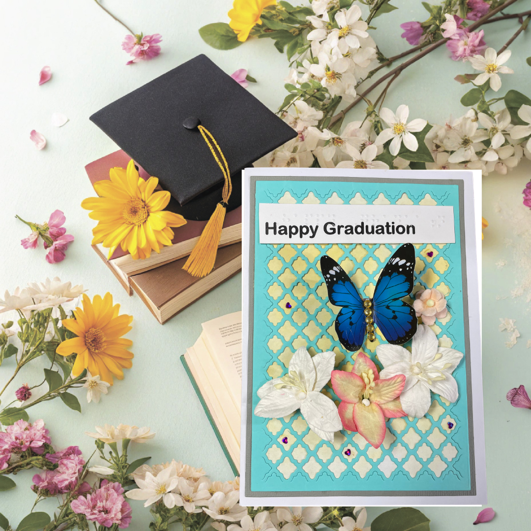 Braille Graduation Card – “Happy Graduation” Butterfly