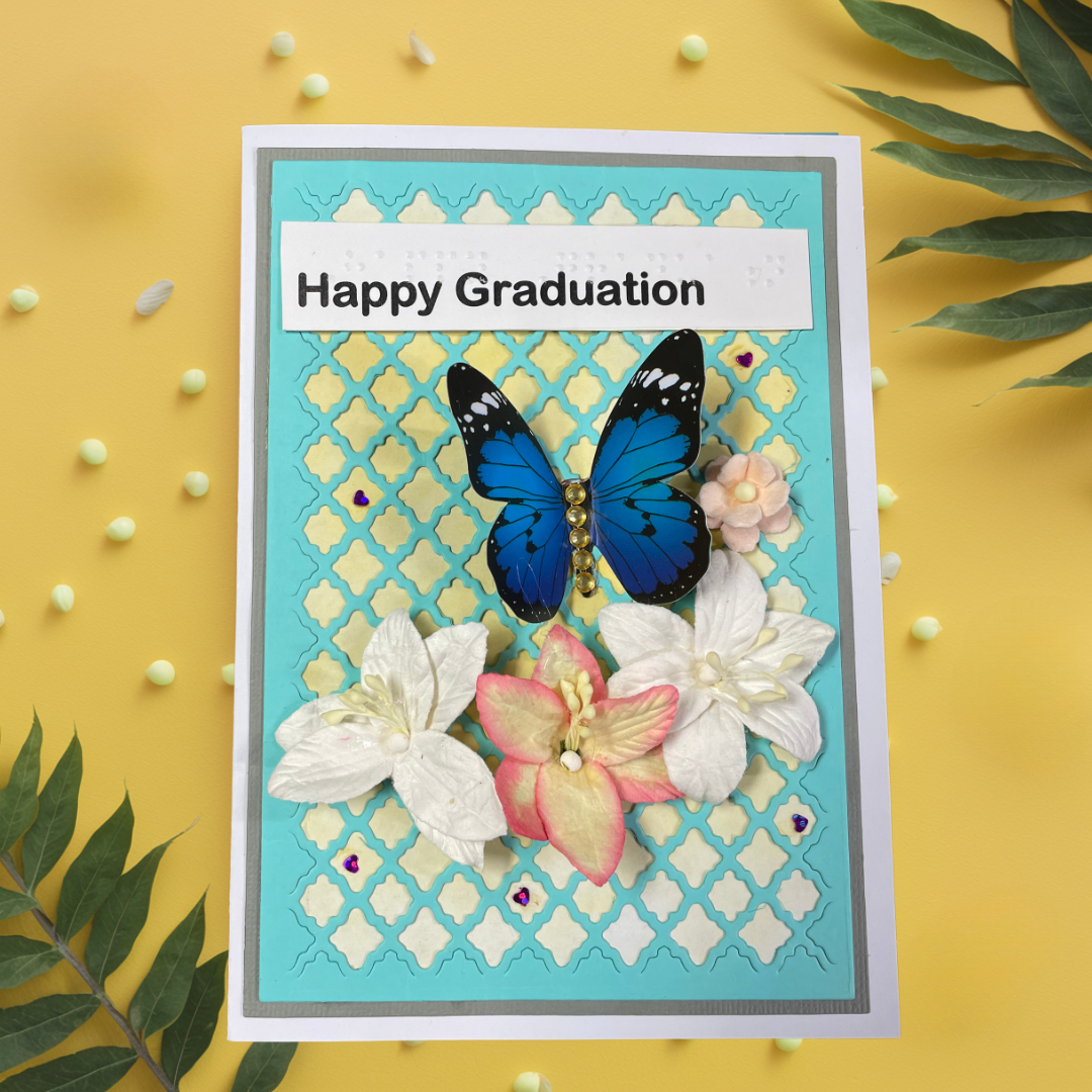 Braille Graduation Card – “Happy Graduation” Butterfly