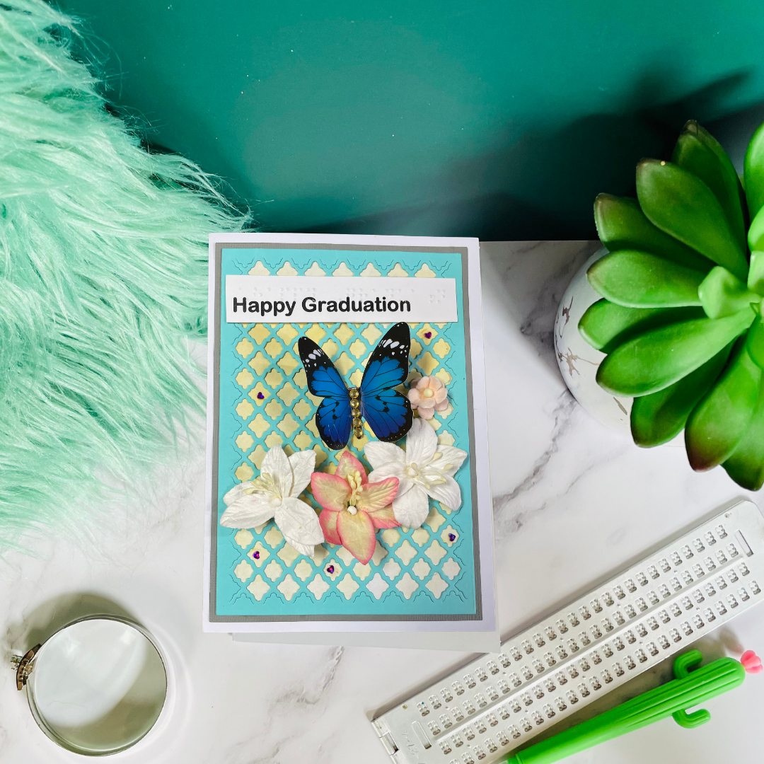 Braille Graduation Card – “Happy Graduation” Butterfly